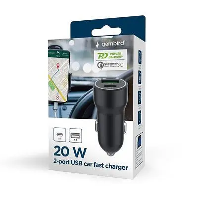 Зарядний пристрій Gembird 1xUSB-A (18W QC3.0) + 1xUSB-C (20W PD) black (TA-UC-A2PDQC20-CAR-01) - фото 5