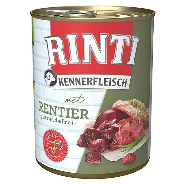 Беззерновий вологий корм Rinti Kennerfleisch mit Rentier Рінті повнораціонний для собак, Оленина 800 г (91078)