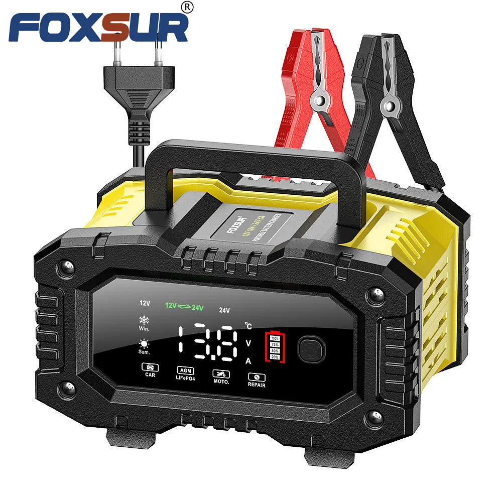 Автомобільний зарядний пристрій Foxsur FPT-100 Автоматичний імпульсний з функцією відновлення 12V 10А - 24V 5A Yellow (19438) - фото 4
