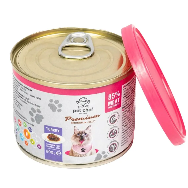 Вологий корм для котів Pet Chef шматочки з індичкою в желе 200 г