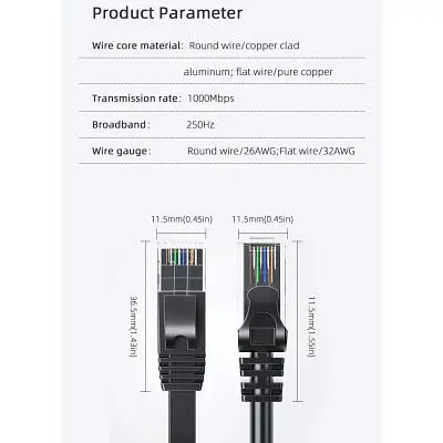 Патч-корд 10м UTP cat 6 RJ45 TopSpeed Ethernet Flat Cable Black Essager (EXCWXB-JSF01) - фото 10