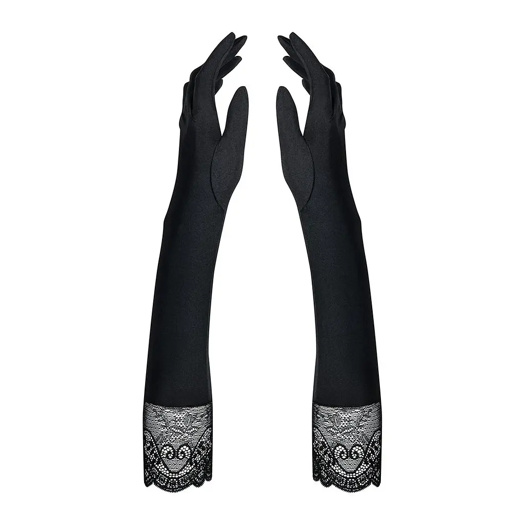 Високі рукавички з каменями та мереживом Obsessive Miamor gloves, black - фото 2