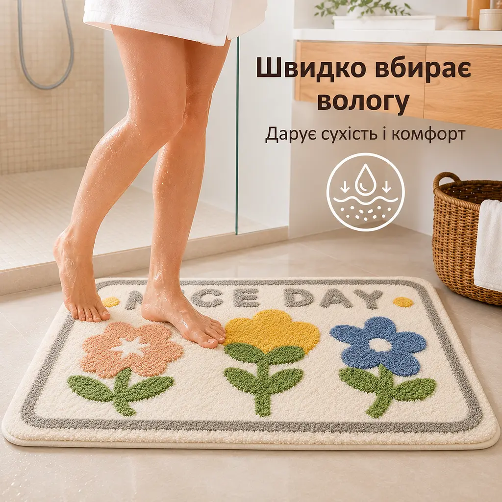 Стильний та практичний килимок для ванної кімнати 40×60 см зі кашеміру — м’який, антиковзкий, вологопоглинаючий KT9000051 - фото 8