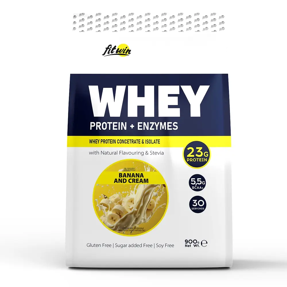 Протеїн Whey Protein + Enzymes, 900 грам Банан із вершками FitWin fit0019301