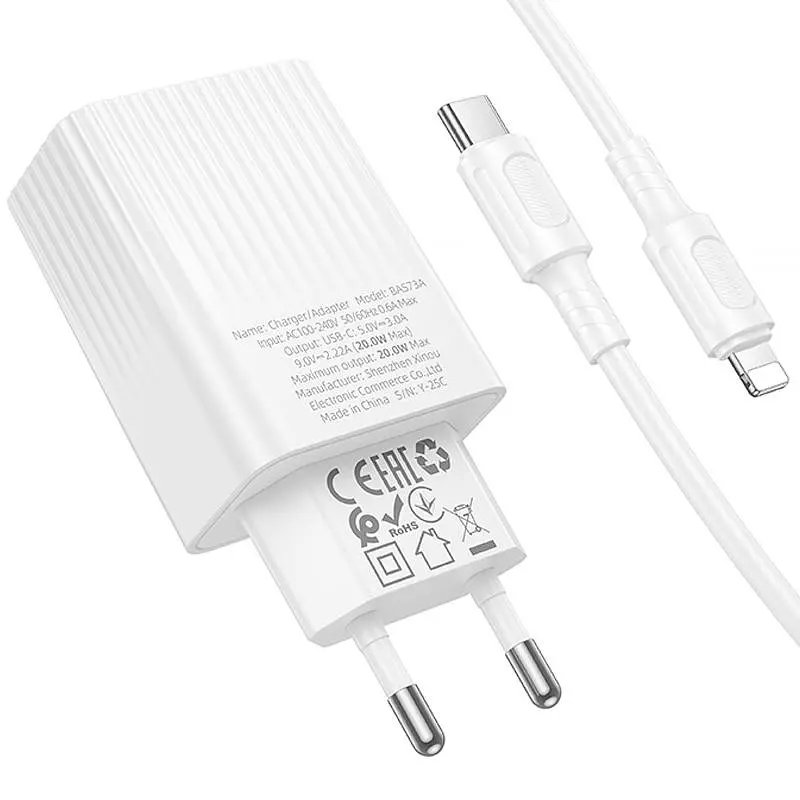МЗП Borofone BAS73A Source PD20W (1USB-C) + кабель Type-C to Lightning White - фото 4