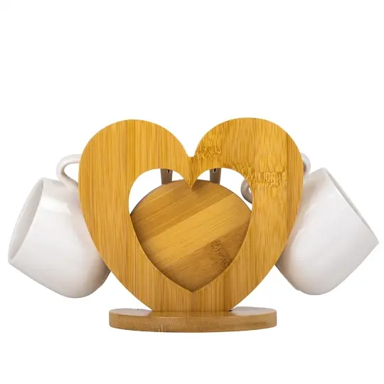 Набір чашок Elisey Серце з бамбуковою підставкою 16 см (9184-009) білий з коричневим       - фото 3