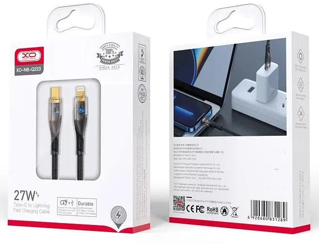 USB Кабель XO NB-Q223A Type-C-Lightning Прозорий Золотистий Plated 27W 1.0m Чорний - фото 3
