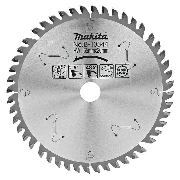 Диск пиляльний по акриловому каменю 165х20 мм 48T Makita Specialized B-10344 (ATB)