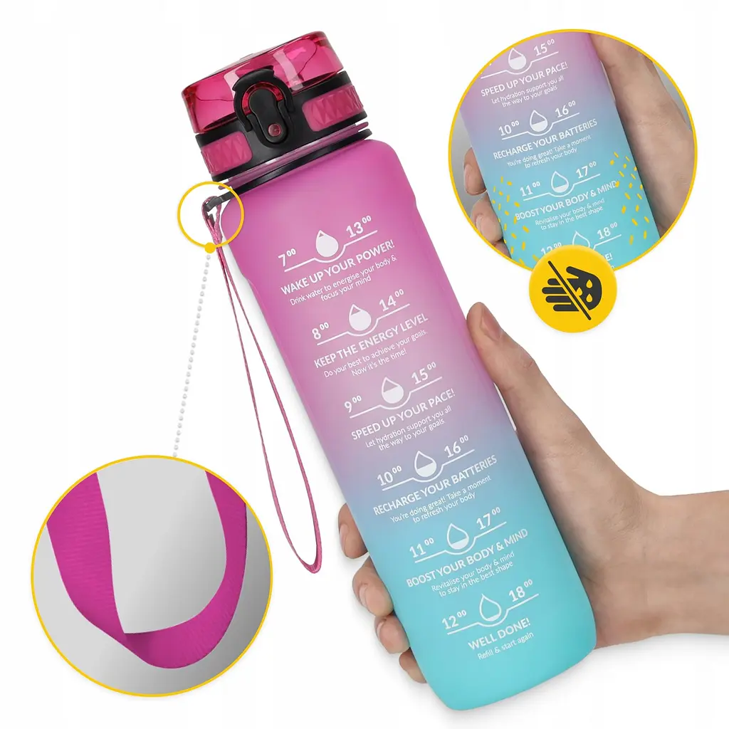 Пляшка для води 4FIZJO спортивна 1000 мл 4FJ0630 Pink/Sky Blue (P-5905973400770) - фото 4