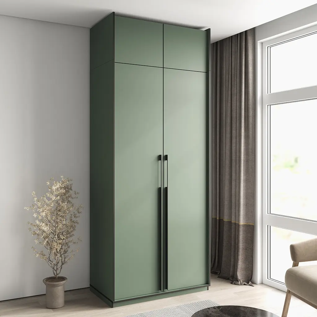 Шафа для одягу Flamecame у спальню з поличками на 2 двері FR-13 Зелений Димчастий - фото 3