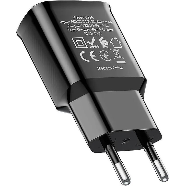 Мережевий зарядний пристрій Hoco C88A 2-USB Black [118821] - фото 3