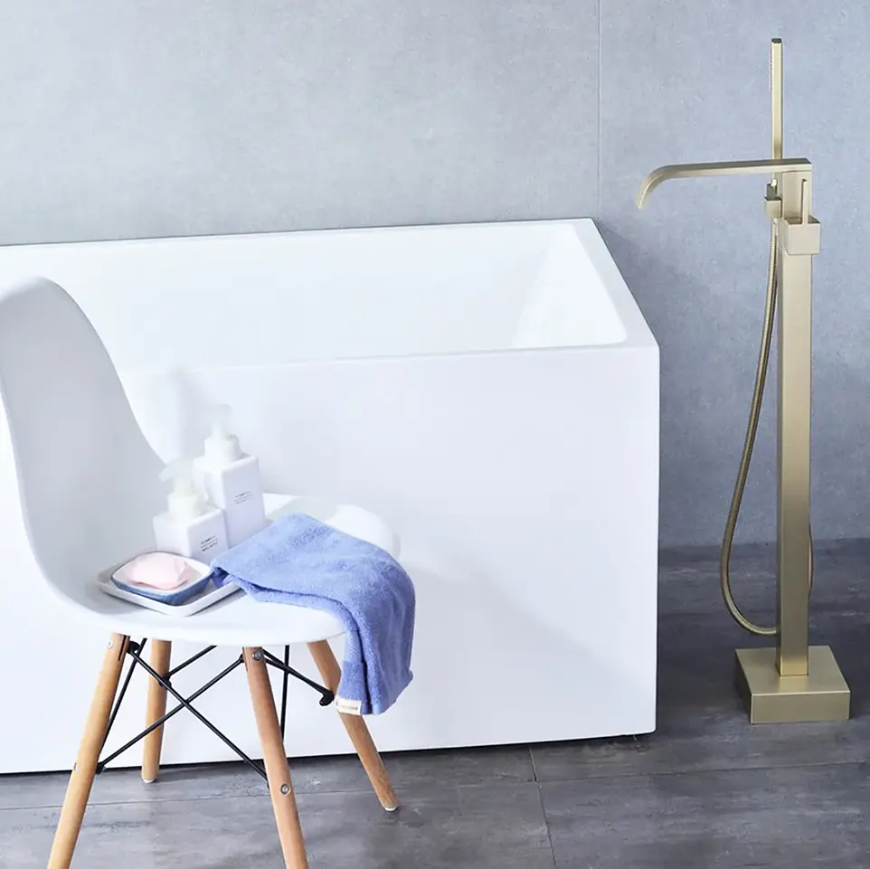 Змішувач для ванни Rea Carat підлоговий brushed gold REA-B6522, Золотий - фото 4