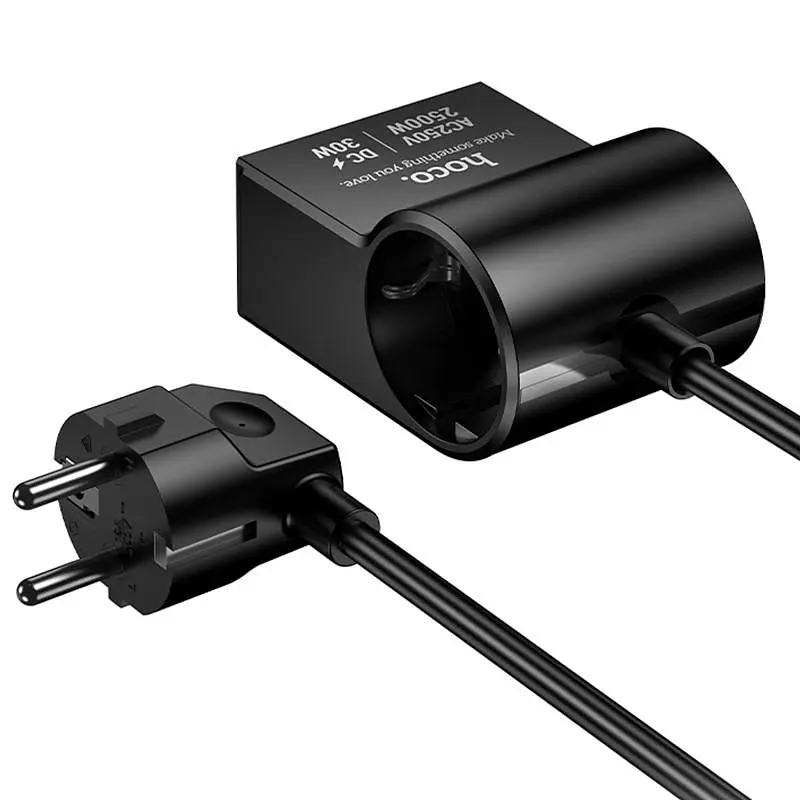 МЗП AC33 Win 1 position 30W QC+PD (1USB-A/2C/1Socket) (1.5m) Black Hoco teh0029630 - фото 4