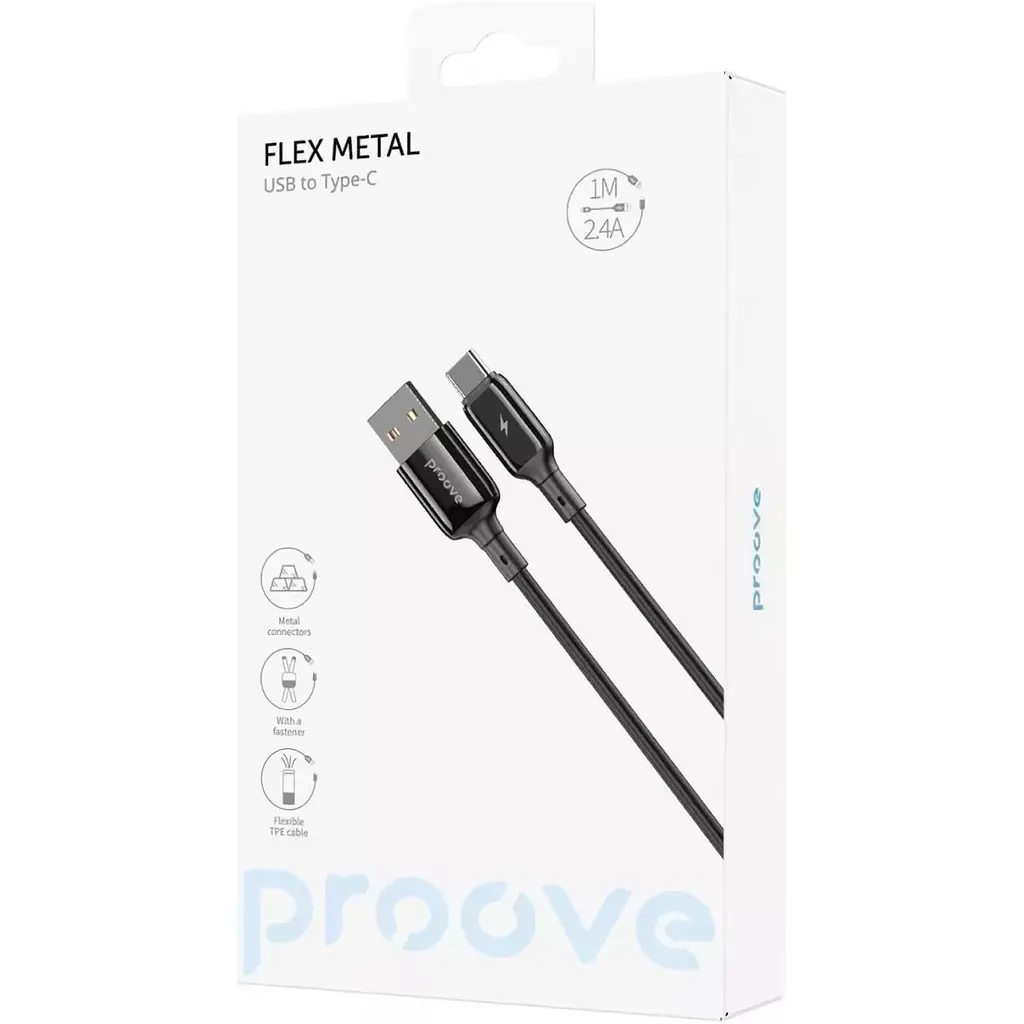 Кабель Proove Flex Metal USB-A to USB-C 2.4A 1m Black (CCFM20001201) [130338] - фото 2