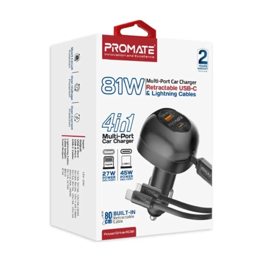 Зарядное устройство Promate 1xUSB-C PD + 1xUSB + cable USB-C/Lightning max 81W black (powerdrive-rci81) - фото 2