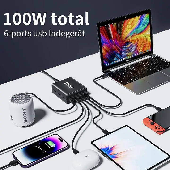 Мережевий зарядний пристрій USB-C 100W на 6 портів - фото 5