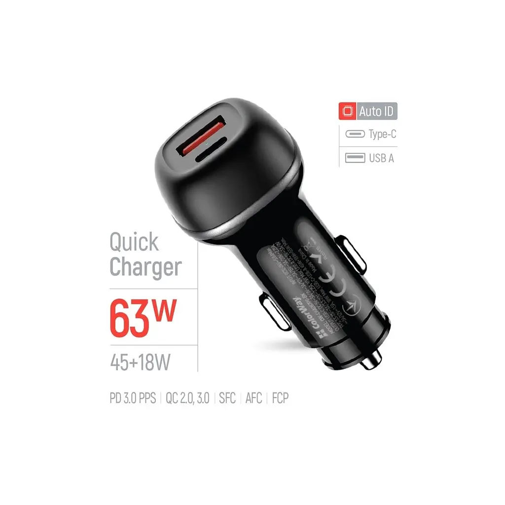 Зарядний пристрій ColorWay USB-C PD45W + USB QC3.0 car adapter (CW-CHA067PD-BK) - фото 7