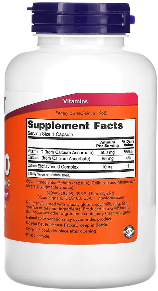 Вітаміни та мінерали NOW Vitamin C-500 Calcium Ascorbate, 250 капсул - фото 2