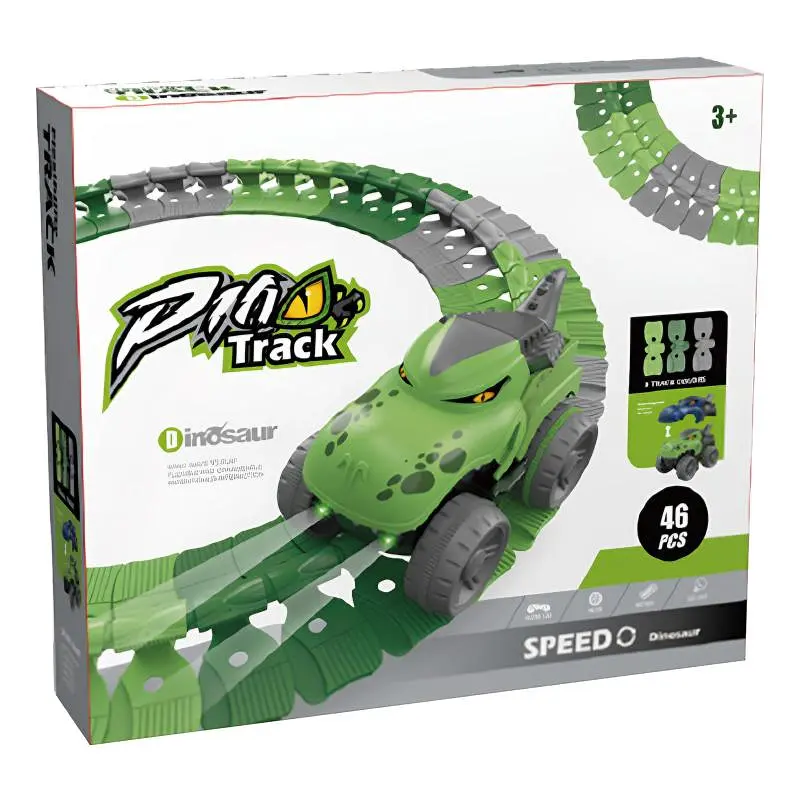 Интерактивный трек с инерционной машинкой SHT 5510-8 Dino Trak (46pcs/1CAR) Green Epik - фото 4