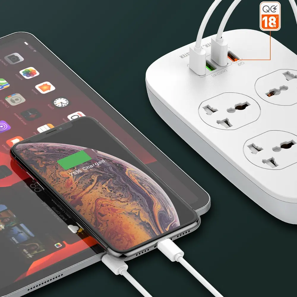 Мережевий зарядний пристрій подовжувач Ldnio SC4407 4 USB 4 розетки 2m білий - фото 6