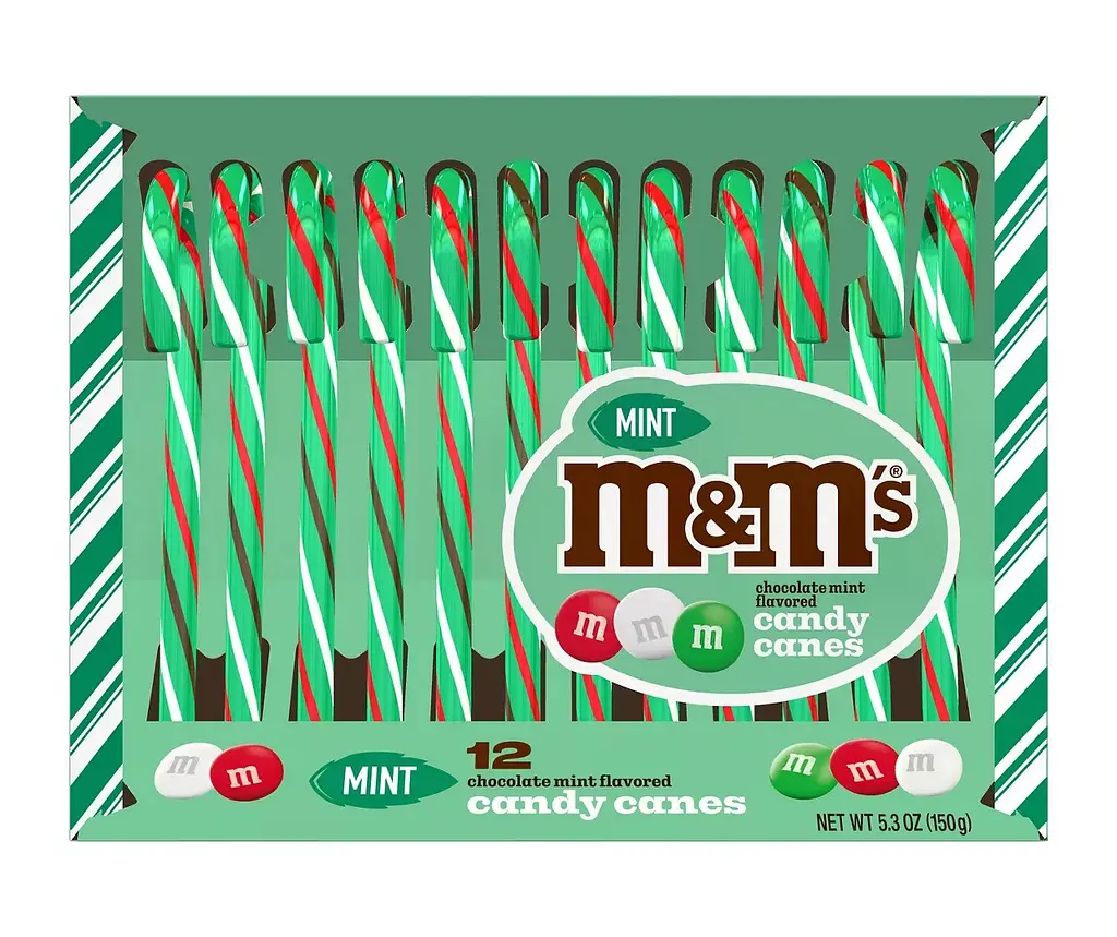 Льодяники M&M's Chocolate Mint Flavored Candy Canes 150g