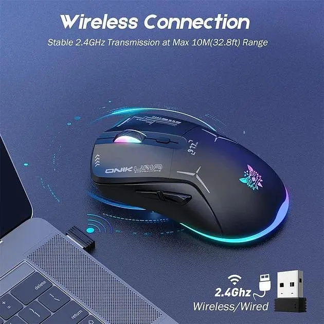 Компьютерная мышка Onikuma беспроводная игровая CW917 с RGB подсветкой Bluetooth 2.4GHz аккумуляторная для ПК и ноутбука - фото 5