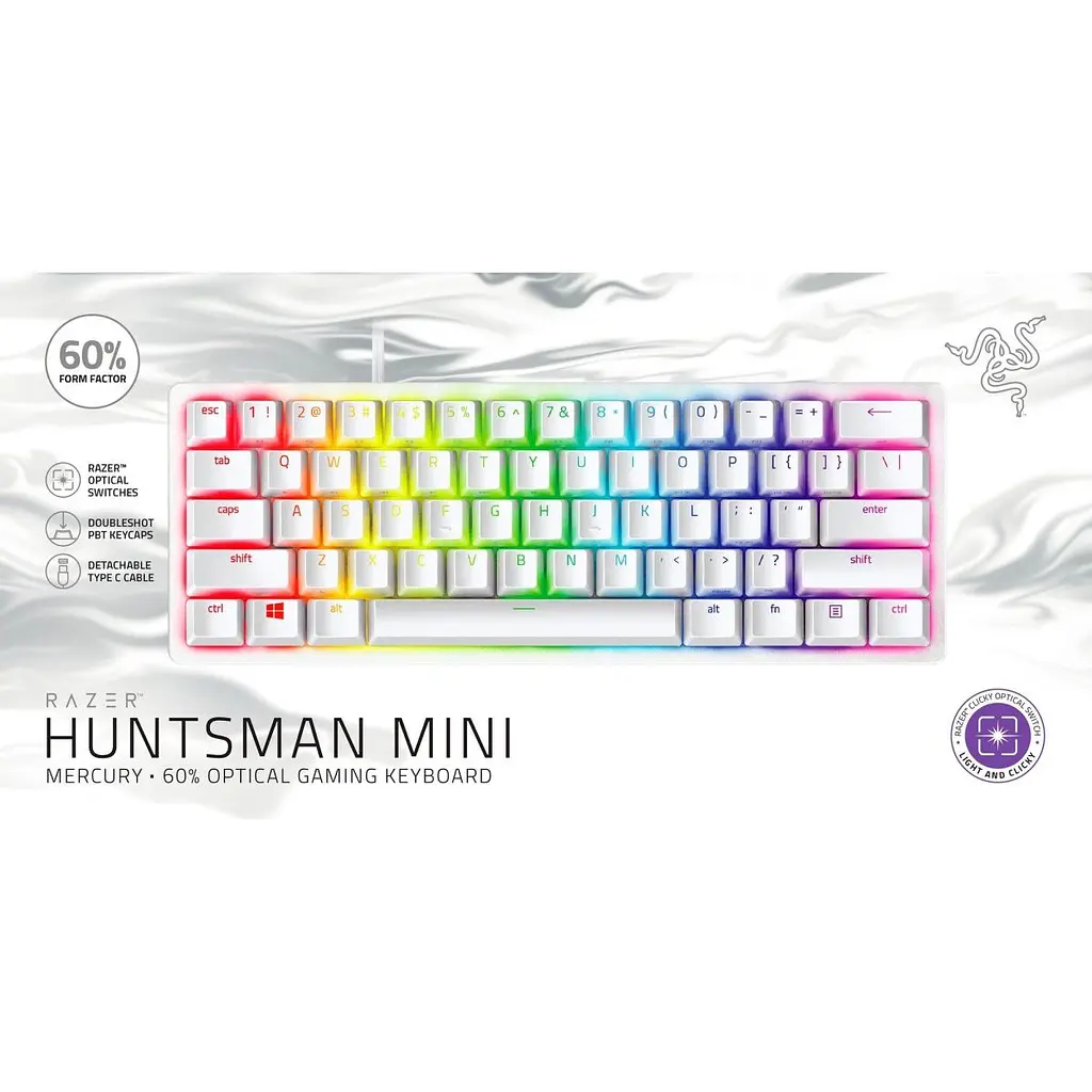 Клавиатура Razer Huntsman Mini Purple Switch ENG Mercury Edition (RZ03-03390300-R3M1) [63492] - фото 4