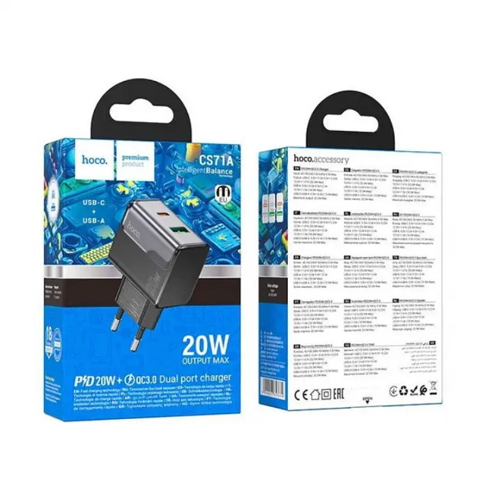 Зарядний пристрій від мережі HOCO CS71A PD20W 1Type-C/1USB Чорний - фото 4