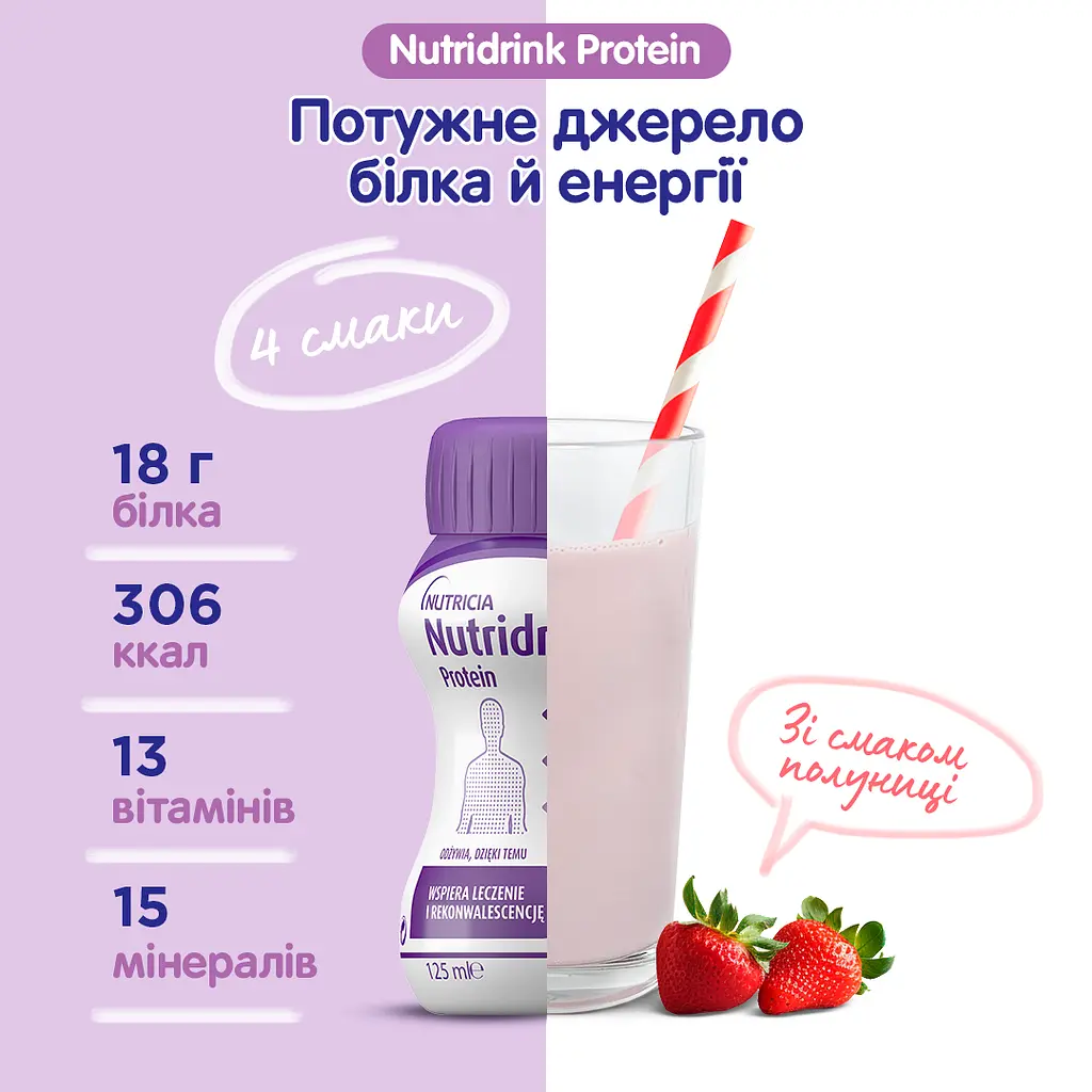 Уцінка. Набір ентеральне харчування Nutricia Nutridrink Protein зі смаком полуниці 4х125 мл   - фото 3