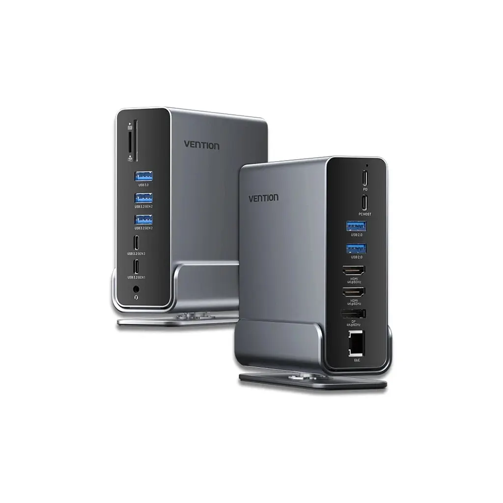 Концентратор Vention USB-C 15-in-1 2xHDMI + DisplayPort + RJ45 + SD/TF + 3.5mm gray (TPUH0) - фото 5