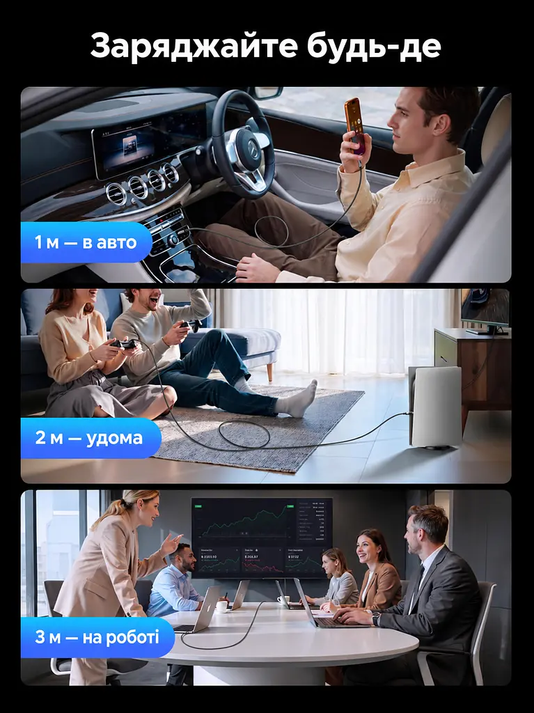 Кабель UGREEN L530 USB-C - USB-C PD 240 Вт з LED-дисплеєм 3 м чорний (65868) - фото 10