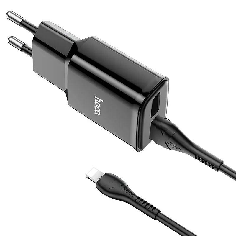 МЗП Hoco C88A Star round 2.4A (2USB-A) + кабель USB to Lightning Чорний - фото 2