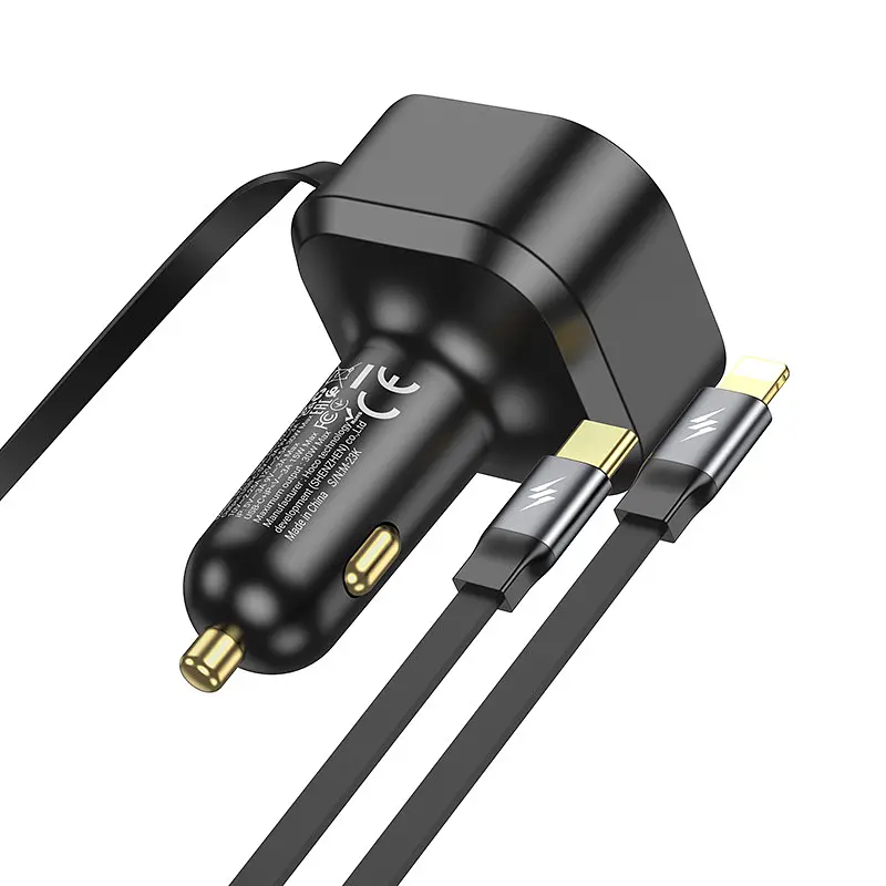 АЗП Hoco NZ13 Clever PD30W + висувний кабель Type-C and Lightning Black - фото 5