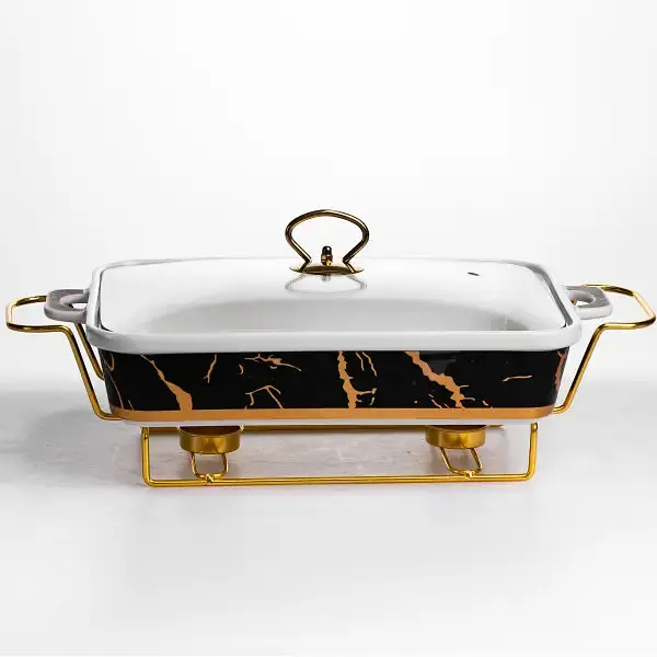 Мармитница фарфоровая Yiwu Black Marble 2 л 40х22.5х15.5 см мармит на подставке для первых блюд ML438-15 - фото 5