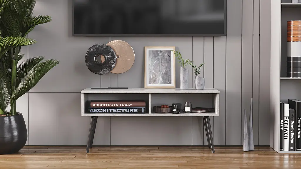 Тумба под ТВ Невада Ferrum-decor 45x100x38 Черный металл ДСП Бетон 16 мм (FRD-106719) - фото 6