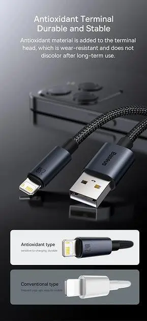 Кабель зарядний Baseus USB - Lightning 2.4A Fast Charging Cable for iPhone 1 м Black (CAJY010701) - фото 7