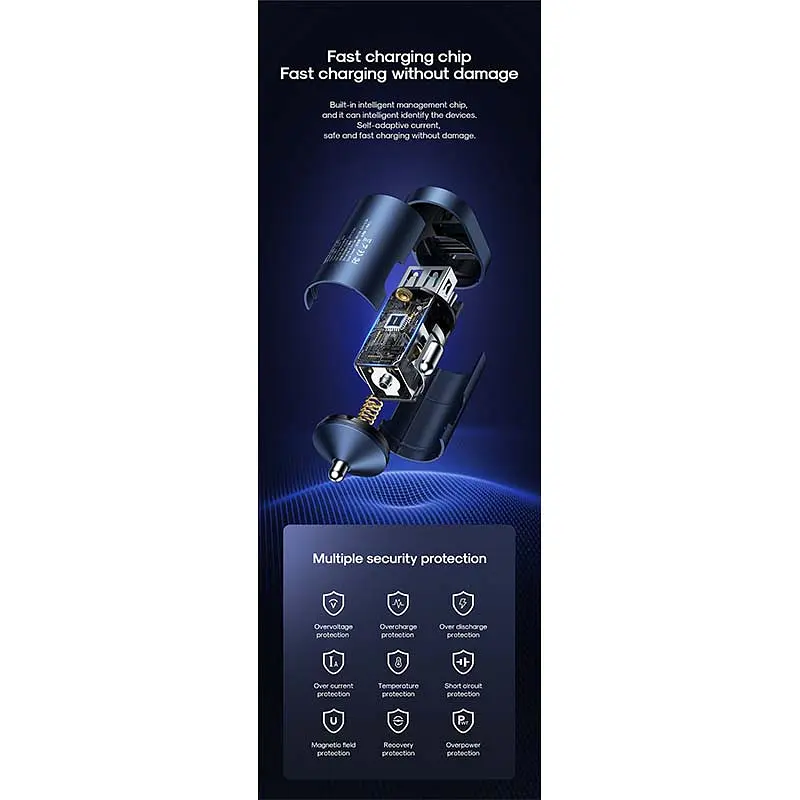 Автомобильный Зарядный адаптер JOYROOM Intelligent 2-port LED Fast Car Charger C-A17 - фото 5