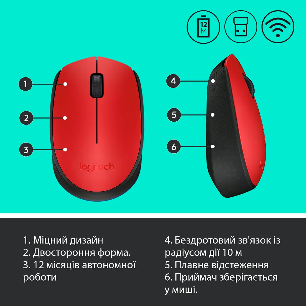 Мишка Logitech M171 Red (910-004641) - фото 7