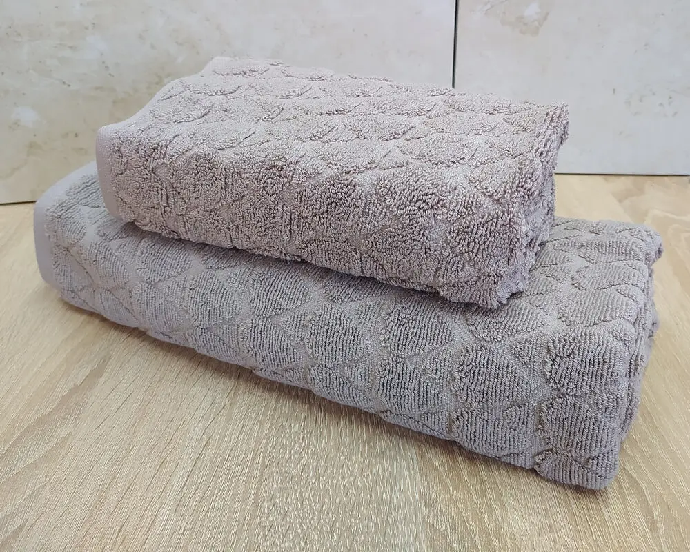 Набір турецьких махрових рушників 50х90+70х140 Gulcan Jacquard Cotton Lux Damla Dark Bej - фото 2