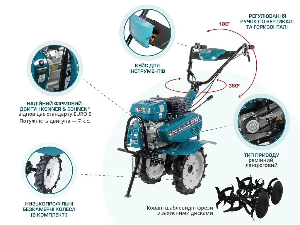 Konner & Sohnen Культиватор бензиновий KS 7HP-950S, 7к.с, 80кг - фото 9