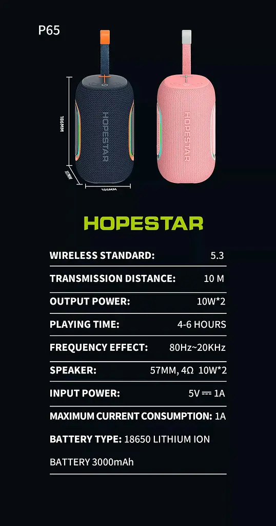 Колонка портативная Hopestar P65 20W Bluetooth + подсветка RGB LED черная - фото 7
