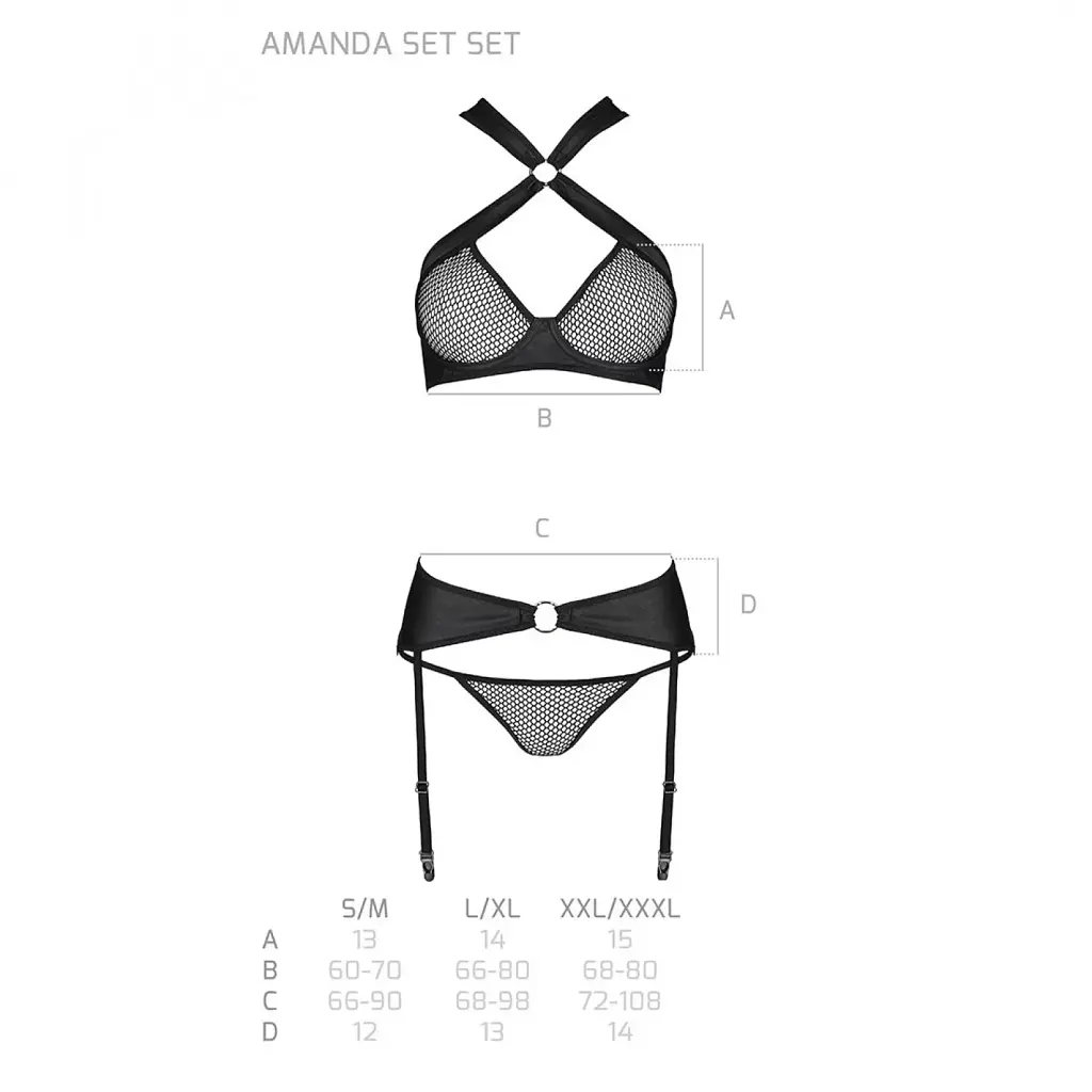 Сетчатый набор Passion Amanda Set black, S/M - фото 9
