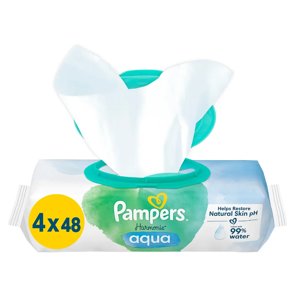 Уцінка. Набір дитячі вологі серветки Pampers Harmonie Aqua 192 шт. (4 уп. по 48 шт.) - фото 3