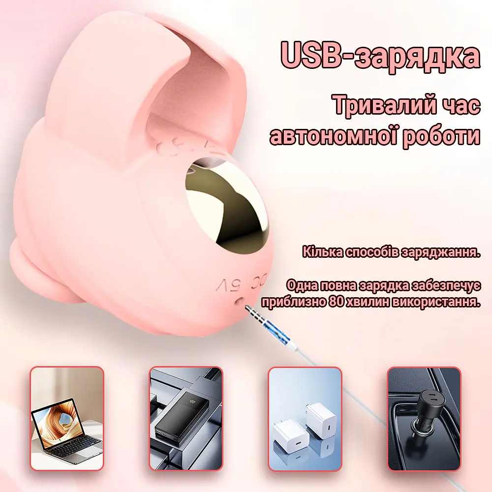 Вакуумный силиконовый стимулятор-вибратор на палец Little Bee 3-в-1 с 7 режимами Розовый - фото 4