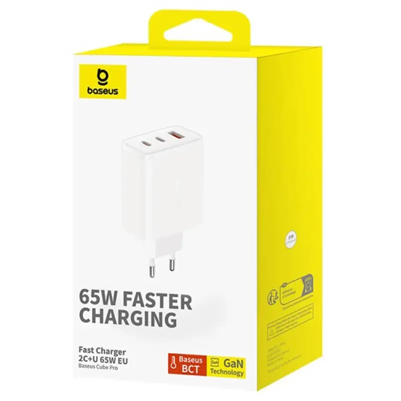 МЗП Baseus Cube Pro Fast Charger PD65W (1USB-A/2C) (P10111404) Moon White - фото 5