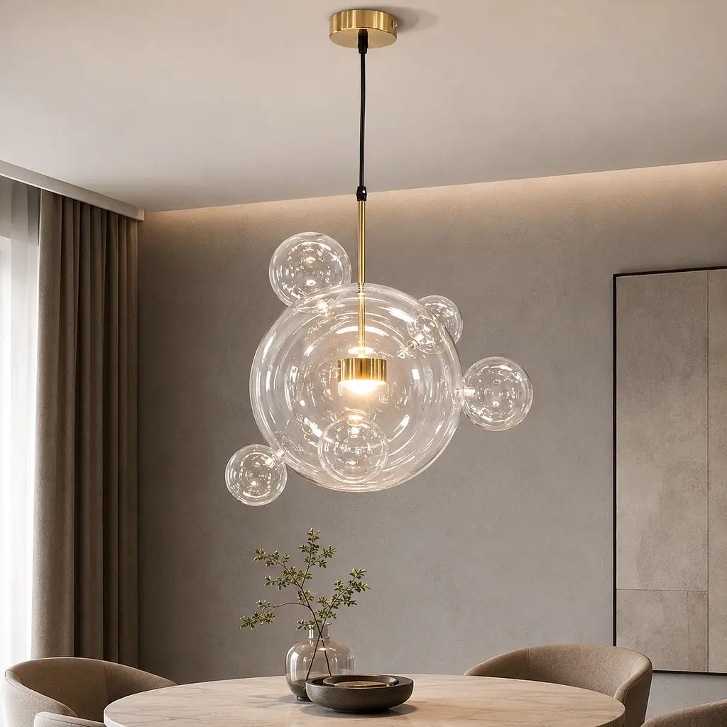 Світлодіодна підвісна люстра Artlight 81617/300-5GD з центральною скляною кулею та п'ятьма декоративними кулями, 15W