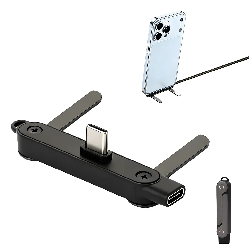 Переходник USB Type-C на Type-C 240W со складывающейся подставкой black - фото 3