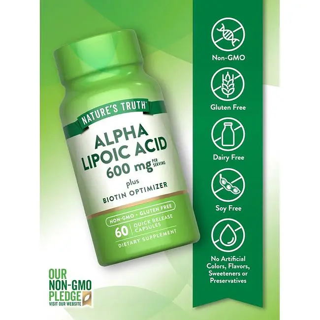 Альфа-липоевая кислота и биотин Nature's Truth Alpha Lipoic Acid 60 капсул быстрого высвобождения (NTH-10073) - фото 4