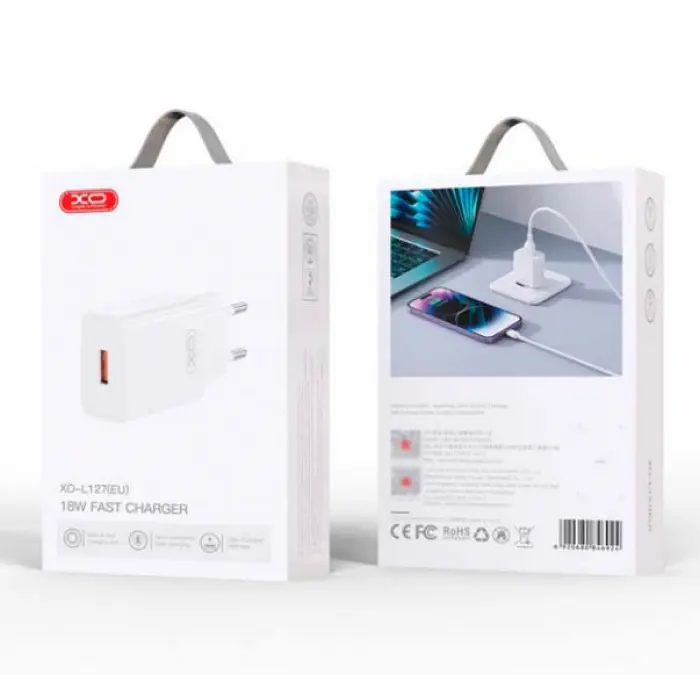 Мережевий зарядний пристрій з кабелем USB to Type-C для швидкого заряджання телефону, XO L127 USB QC18W - фото 2