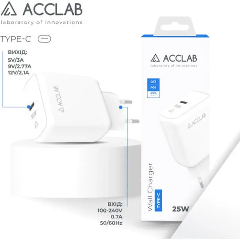Зарядний пристрій ACCLAB AL-TC125 1хType-C 5В/3A/25W QC/PD3.0 (1283126538841) - фото 3